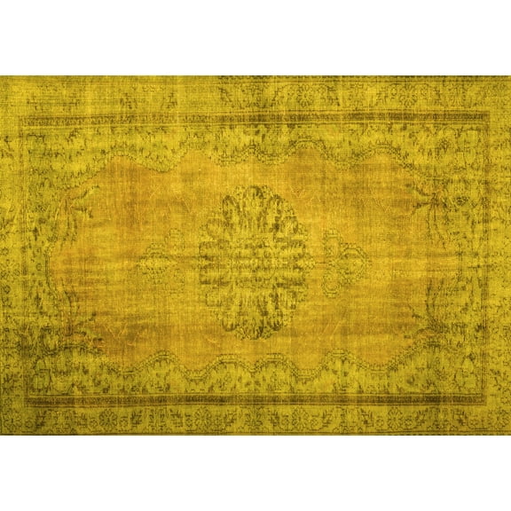 Ahgly Company Machine Washable Indoor Rectangle Persian Yellow Traditional Area Rugs, 5' x 7'