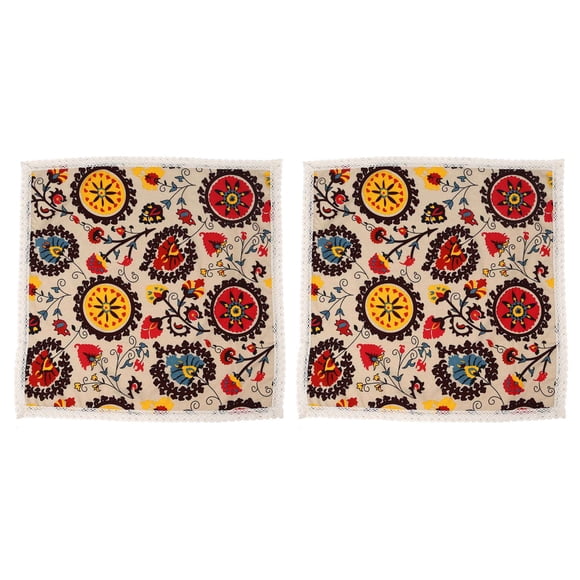 2X Vintage Square Cotton Linen Lace Sun Flower Tablecloth, Washable Tablecloth Dinner Picnic Table Cloth