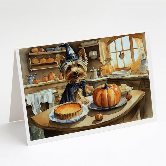 Silky Terrier Fall Kitchen Pumpkins Greeting Cards and Envelopes Pack of 8 7 in x 5 in