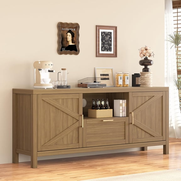 Farmhouse TV Stand for TVs Up to 65 Inch, Entertainment Center with Door, Media Console Cabinet,TV Console Cabinet with Storage & Adjustable Shelf for Living Room/Bedroom