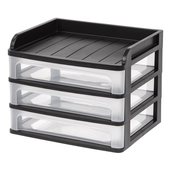IRIS Medium Three-Drawer Desktop Storage 3 Sections Letter Black/Clear 150181