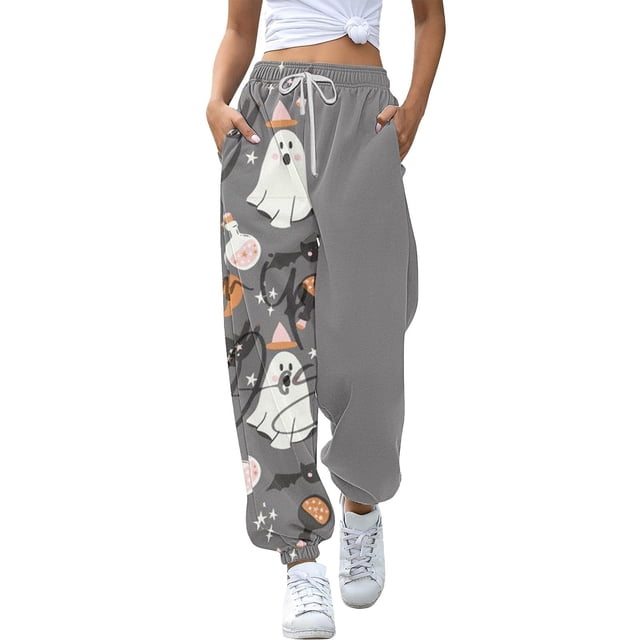 WILLBEST Pantalones Casuales para Mujer, Pantalones de Moda con Estampado de Halloween, Pantalones Deportivos de Cintura Alta con Bolsillos para Actividades Deportivas y Uso Diario. Chica