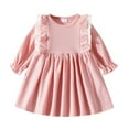 thumbnail image 1 of Winter Toddler Girls Dress Long Sleeve Ruffles Ribbed Lace Solid Color Outfit for Children, 1 of 5