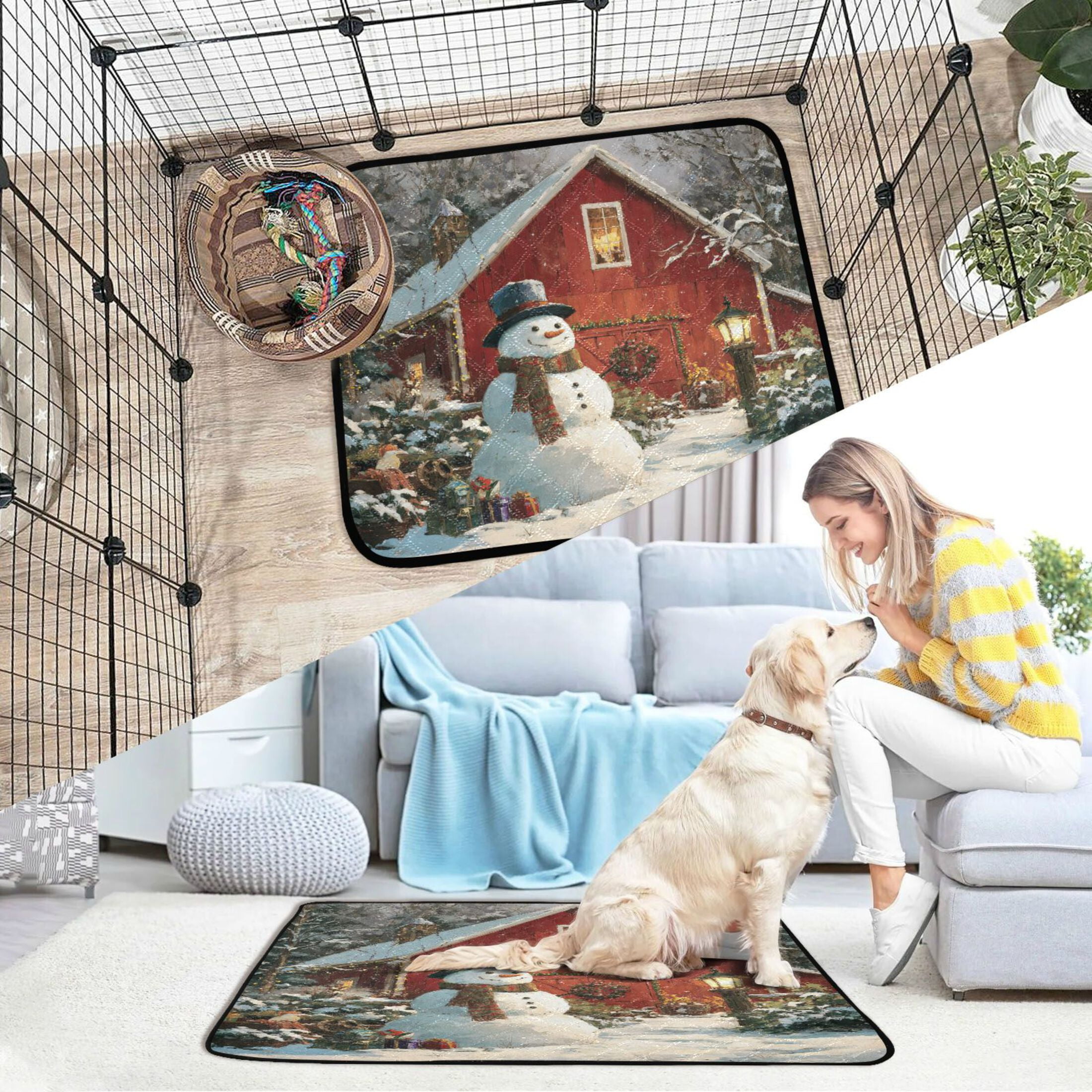 Qxltty Elegant Snowman Cat litter Pads Pet Set of 2 Diaper Mats Center Anti-leakage Layer Absorbent Soft and Comfortable