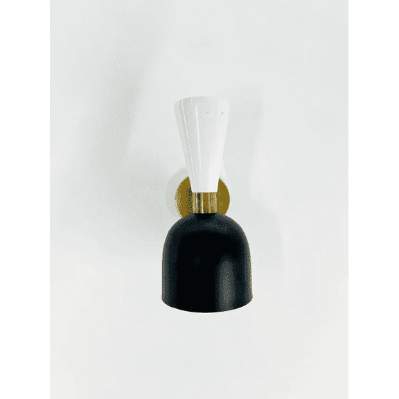 1950's Mid Century Italian Diabolo Wall Sconce Matt Black and White Wall Sconce Bedside, Indoor Outdoor Lamps Lighting Sconce