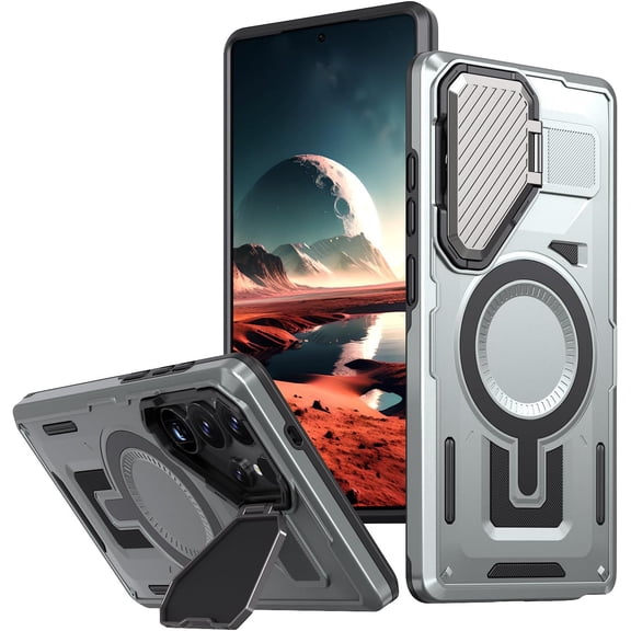 REQO Designed for Samsung Galaxy S26 Ultra Case, Full Camera Protection, Built-in Invisible Kickstand, Heavy Duty Rugged Case with Dual-Layer Shockproof, Wireless Charging Compatible