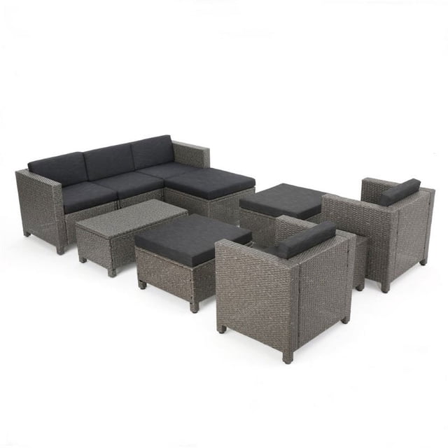 Noble House Puerta 9 Piece Outdoor Wicker Sofa Set in Dark Gray