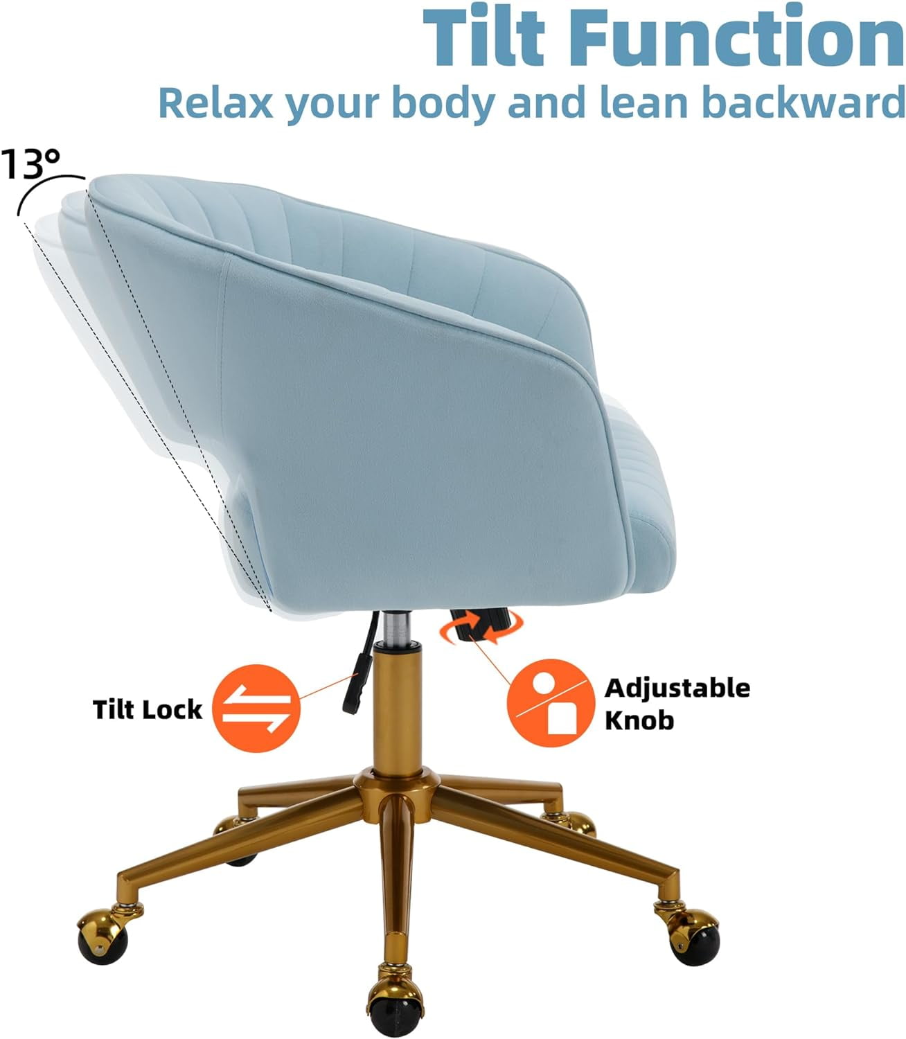 Westice Home Office Desk Chairs, Velvet Task Chair, Height Adjustable Swivel Vanity Chair, Ergonomic Chair for Study, Living Room Computer Room, Light Blue