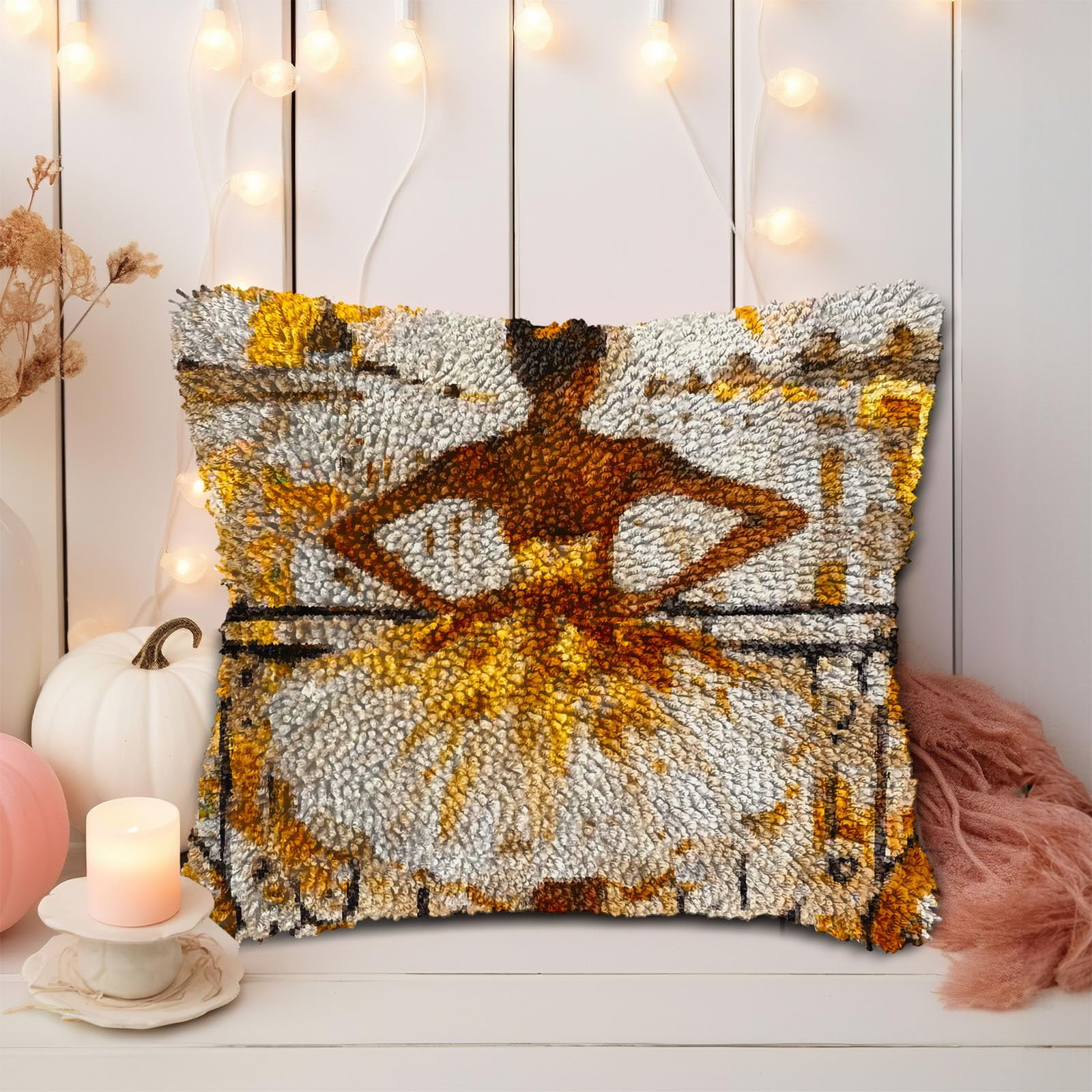 Ballerina Woman Stand on Balcony DIY Latch Hook Pillow Kits for Adults Printed Pillowcase Crochet Yarns Hooking Handmade Pillow Cover Cushion for Home Sofa Decoration 17x17inch
