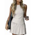 thumbnail image 3 of Women Dresses Cute Sleeveless Boat Neck Bowknot Ruffle Pleated A Line Flowy Zipper Mini Dress Beige S, 3 of 9