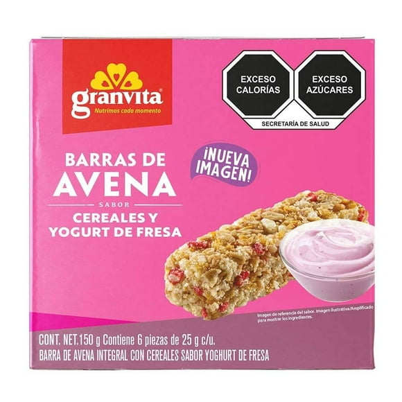 Barra de avena Granvita con cereales, fresas y sabor yogurt 6 barras de 25 g c/u