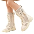 thumbnail image 6 of YMUQEIGH Girls Leather Riding Knee High Boots with Side Zipper Fashion Round Toe Comfortable Low Heel Lace Up Combat Boots Lug Sole Motorcycle Boots Little Kid/Big Kid, 6 of 7