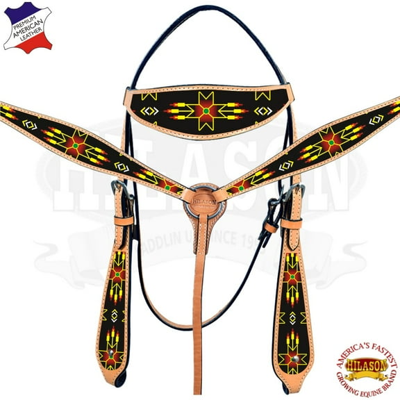 Western Horse Headstall Breast Collar Set American Leather Beaded Hilason