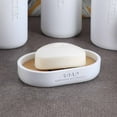 thumbnail image 3 of Pure Matte White Soap Dish with Bamboo Base - Polyresin Bath Accessory for Modern Decor, 3 of 8