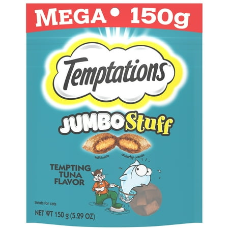 UPC: 0023100121246 | TEMPTATIONS Jumbo Stuff Crunchy and Soft Cat Treats Tempting Tuna Flavor 5.3 oz. Pouch