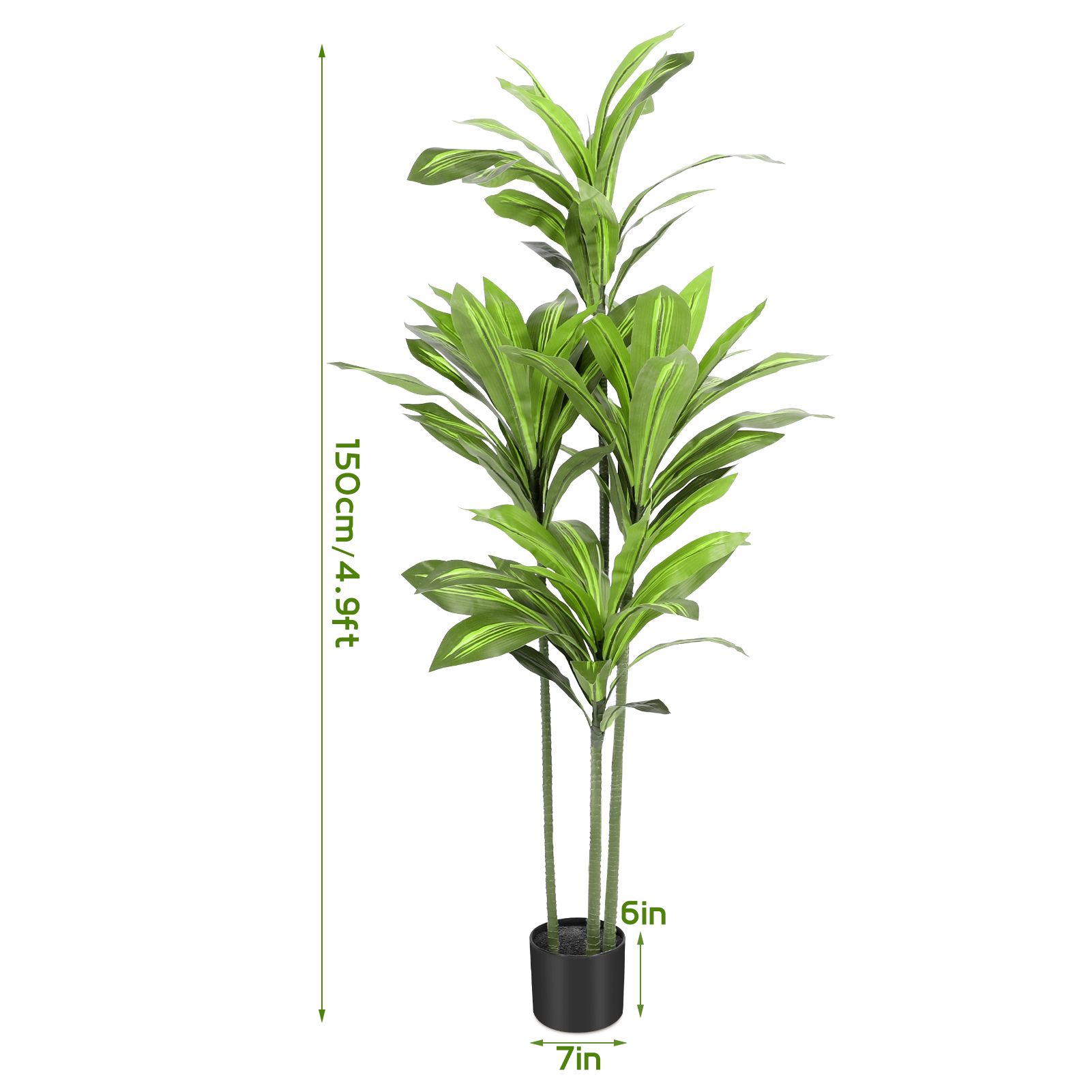 Artificial Plants, 5ft Dracaena Tree In Black Plastic Pot, Faux Plants Indoor Outdoor Decor, Silk Plants For Home Decor Office Porch Patio Perfect Housewarming Gift