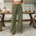 thumbnail image 2 of Women's & Women's Plus Straight Leg Pants, Button Zip Closure Solid Pants with Side Pockets, Lounge Business Casual Office Wear | VerBelle,Army Green L, 2 of 7