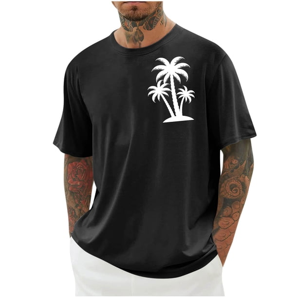 Camisas de Manga Larga para Hombres Imprimir Casual Cuello Redondo Blusa de Manga Corta, Camisas de Lino para Hombres