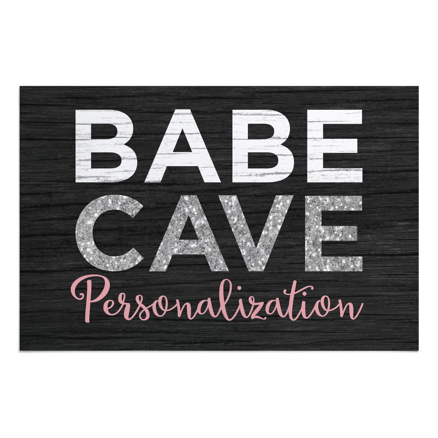 Personalized Planet 27x18 Babe Cave Doormat with Custom Personalization Printed on Black Rectangular 1/8” Thick Non Slip Mat for Kitchen Hallway Deck or Porch