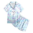 thumbnail image 5 of UAYOTSE Kids Silky Satin Nightwear Set, Girls Short‑Sleeve Collared Button‑Front Top with Coordinating Shorts, Casual Home Sleep Outfit Size 12-13 Years, 5 of 5