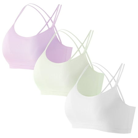Happy Cherry Training Bras for Girls Cotton Sports Bras Kids Racerback Yoga Bra Teen Padded Bralette Crop Top