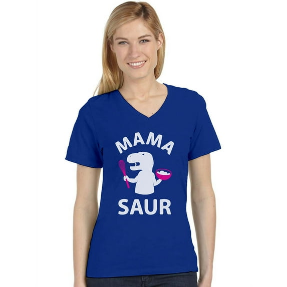 Tstars Womens Best Gift for Mother's Day Shirts Tshirt Mama Saur Shirt T Rex Cool Cute Gift for Mom Shirt for Mom Funny Humor Mothers Day Gift V Neck Women T Shirt