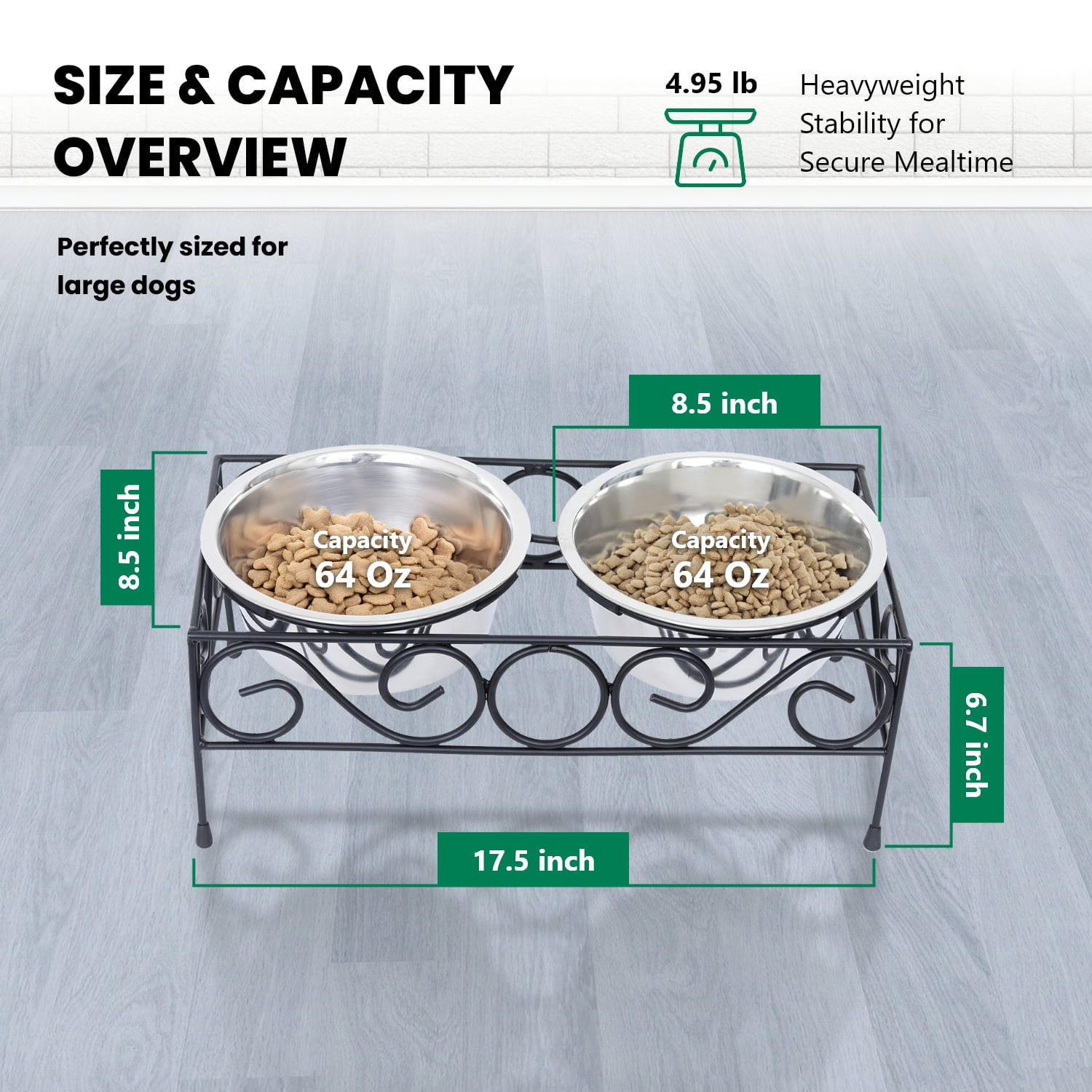 Iconic Pet Elevated wired pet double diner - Large- 64 Oz