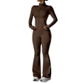 thumbnail image 5 of LIUJUNSHOP Women 2 Piece Outfits Tracksuit Set Long Sleeve Full Zipper Crop Jacket and Flare Pants Workout Set With Pockets Brown L, 5 of 6