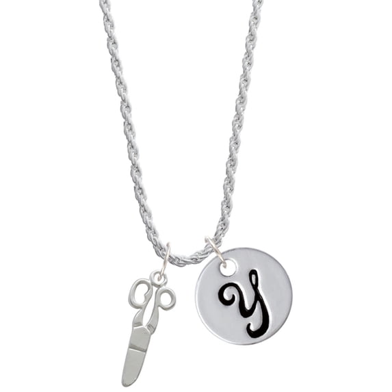 Delight Jewelry Silvertone Scissors Silvertone Script Initial Disc - Y - Charm Necklace, 20"+3"