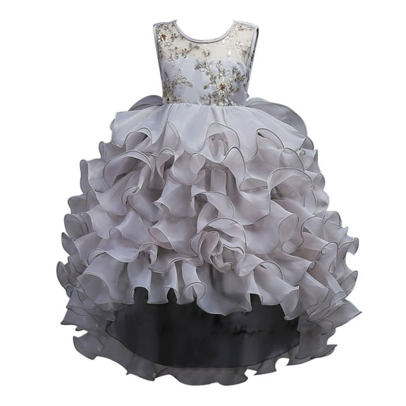 FINALGANG Girls Kids Embroidered Tulle Ball Gown Sleeveless Crewneck Layered Ruffle Skirt Formal Dress For Party Daily Wear Cute Dress