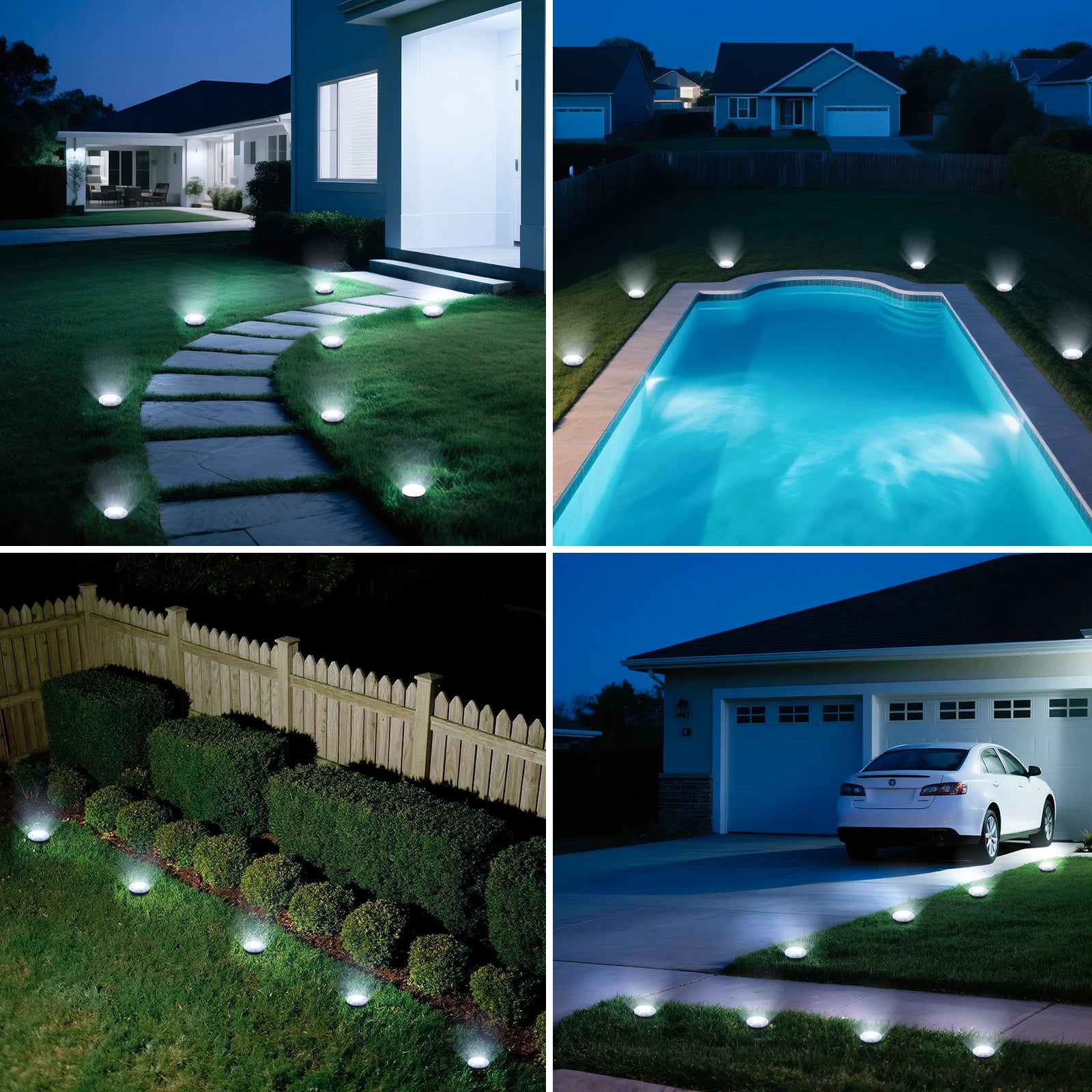 4/ 8/ 12/ 24 Pack Solar Mini Ground Lights Outdoor - 8 LED Solar Disc Lights with Flat Design IP44, Solar-Powered Pathway Lights for Garden, Lawn, Patio, Yard, Path & Landscape (Cool White & Warm Whi