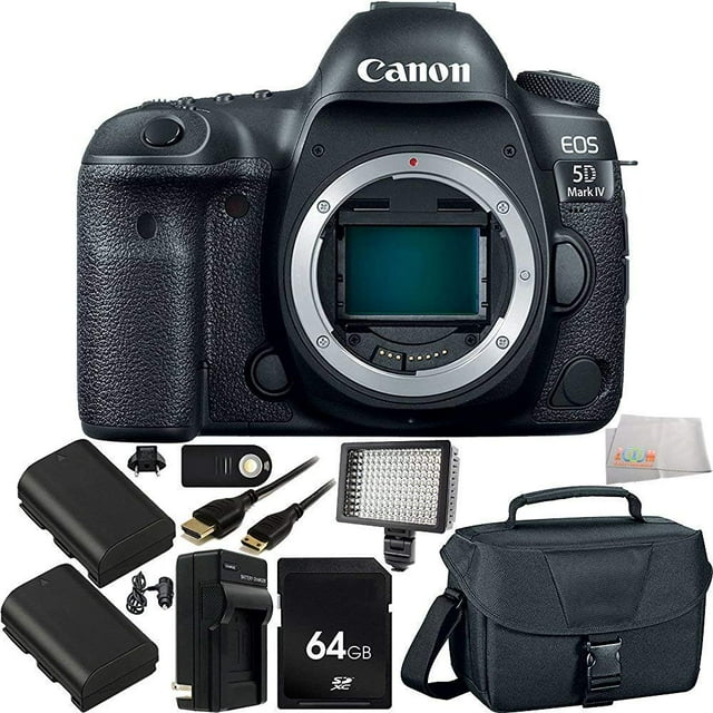 Canon EOS 5D Mark IV DSLR Camera (Body Only) - International Version (No Warranty) 64GB Bundle 9PC Accessory Kit - Includes 64GB Memory Card + 2 Replacement LP-E6 Batteries + MORE
