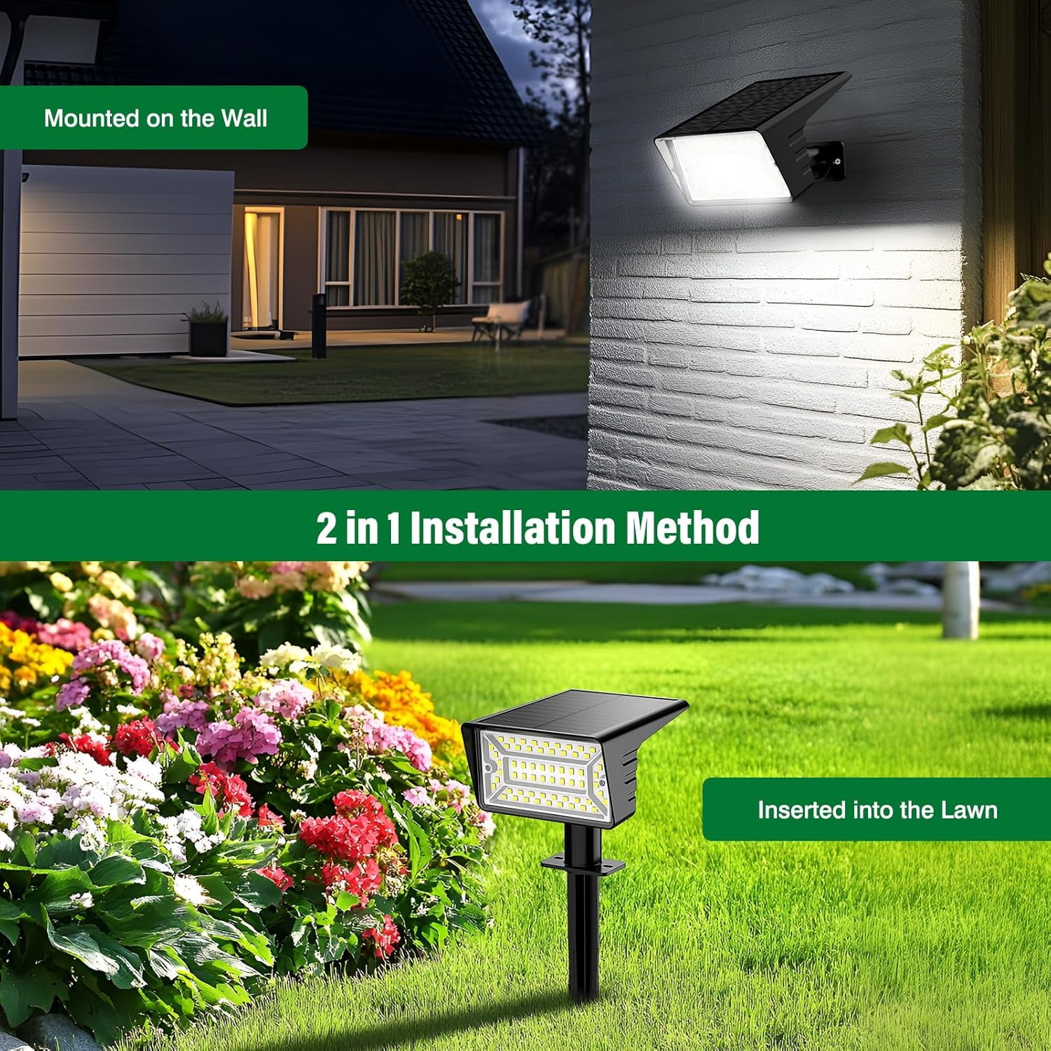 AP Solar Spot Lights Outdoor with 60 LED & Auto On/Off, 6 Pack Solar Lights Outdoor Waterproof IP68 with 3 Lighting Modes, 2-in-1 Solars Landscape Light for Outside, Garden, Yard(Cool White)