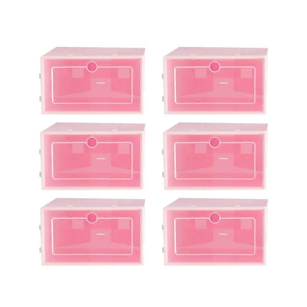 6PCS Transparent Stackable Shoes Box Thicken Shoes Storage Box Plastic Shoe Container - Size L (Pink)