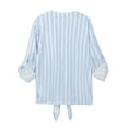 thumbnail image 5 of gbyLJF Womens Striped Shirts 2024 Fall Trendy Button Down V Neck Blouses Business Casual Long Sleeve Tunic Tops Sky Blue XXL, 5 of 7