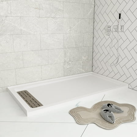 DV-1SB0099L 60" x 32" White Shower Base with Drain Assembly and Drain Cover Included, Non-slip Shower Pan