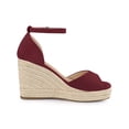 thumbnail image 3 of BLISSFUL STEP Women's Shoes Espadrille Platform Open Toe Ankle Strap Wedge Heels Sandals Burgundy 7, 3 of 7