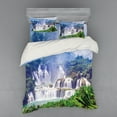 thumbnail image 2 of Nature Duvet Cover Set, Waterfall Exotic Tropical Leaves Natural Swimming Pool Water Picture, Bedding Set with Shams and Fitted Sheet, 3 Sizes, by Ambesonne, 2 of 3