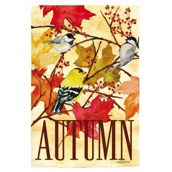 Evergreen Autumn Birds Fabric Decorative Garden Flag 18 by 12 Inch