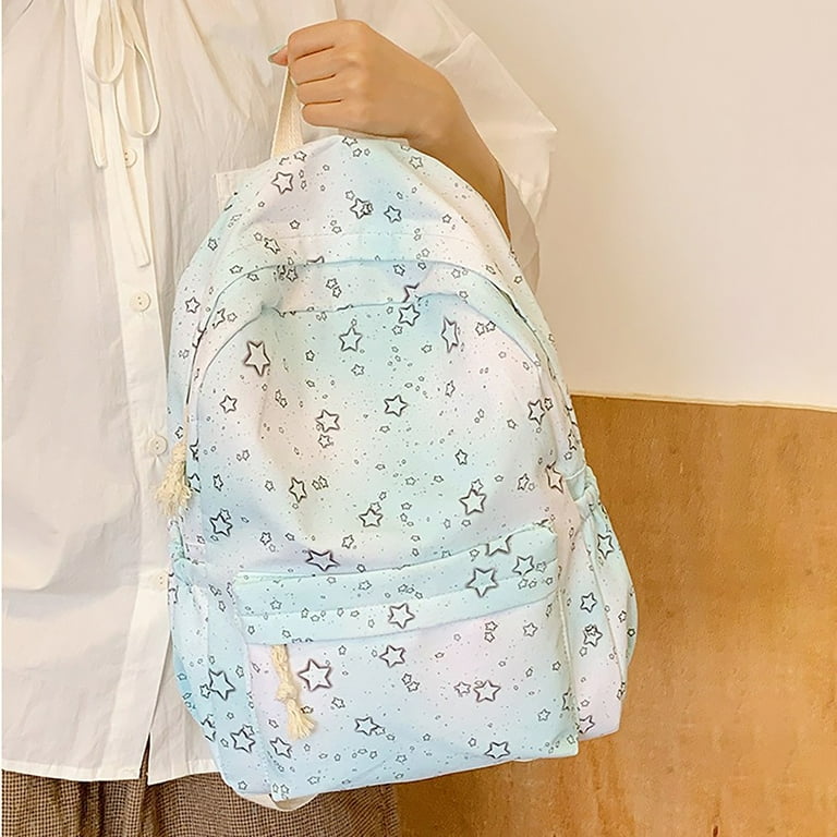Kawaii Floral Print Backpack Cute Preppy Backpack with Star