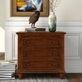 thumbnail image 2 of EUROCO Storage Wood Bedside Cabinet，Dresser End Table with Pull out Tray，Bedside Table with 3 Drawers,Rubber Wood Legs，Iron Handle and Solid Frame for Living Room Bedroom Entryway,Brown, 2 of 9