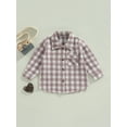 thumbnail image 2 of Bagilaanoe Toddler Baby Boy Girl Shirt Plaid Long Sleeve Letter Print Shacket 6M 12M 2T 3T 4T 5T Kids Casual Outwear, 2 of 8