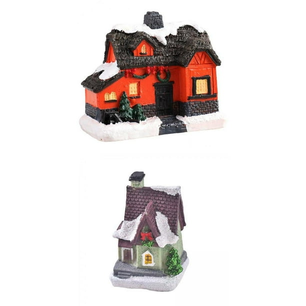 beautymall2017 2 piezas casa iluminada estatua ornamento luz pueblo conjunto decoración Sunnimix Casa de miniaturas