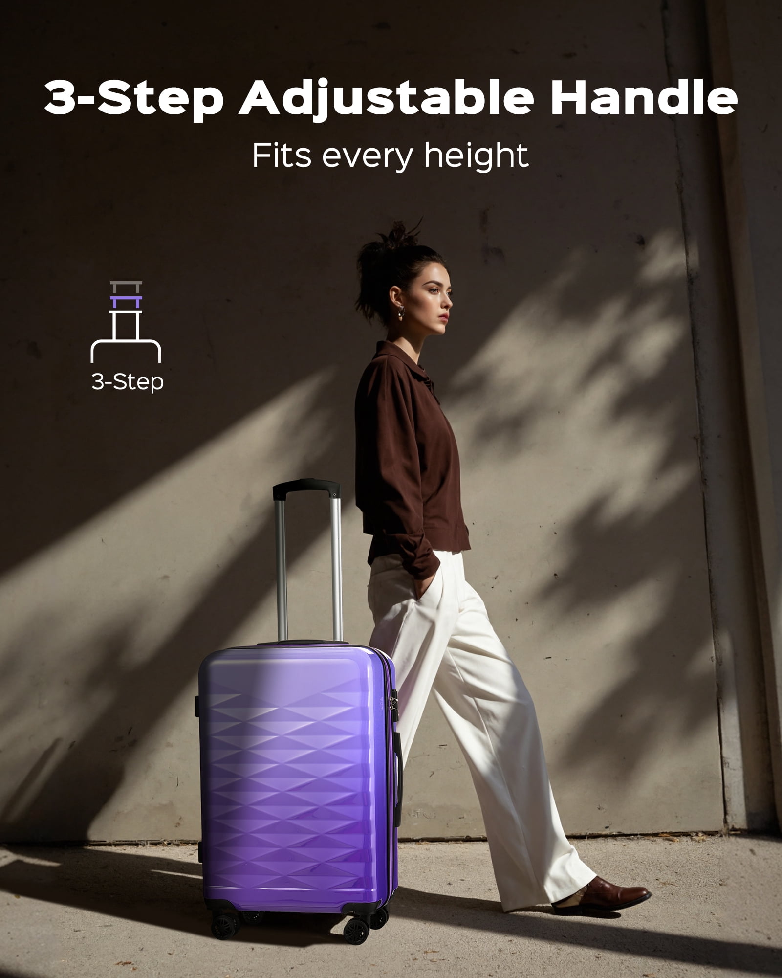 3 Piece Luggage Sets 20"/24"/28" ABS+PC Lightweight Hardshell Suitcase with Spinner Wheels and TSA Lock,Purple