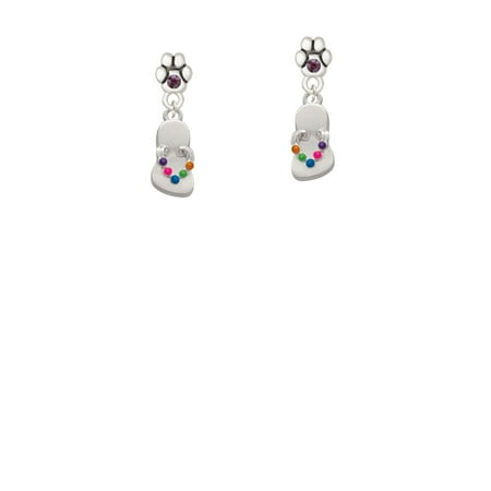 Austrian Crystal Flip Flop - Multicolored Flip Flop - Purple Crystal Paw Earrings