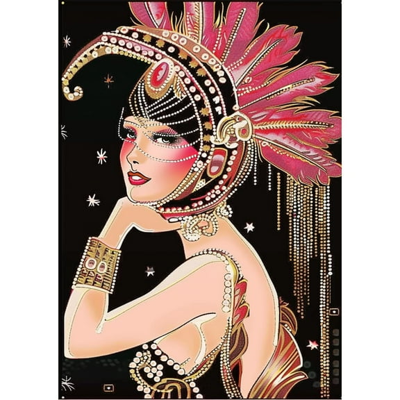 5D Diamond Art Painting by Number Kits for Adults Vintage Beauty Woman DIY Paint with Full Drill Round Diamond Gems Painting Art Craft for Home Wall Decor 15.8x19.8inch