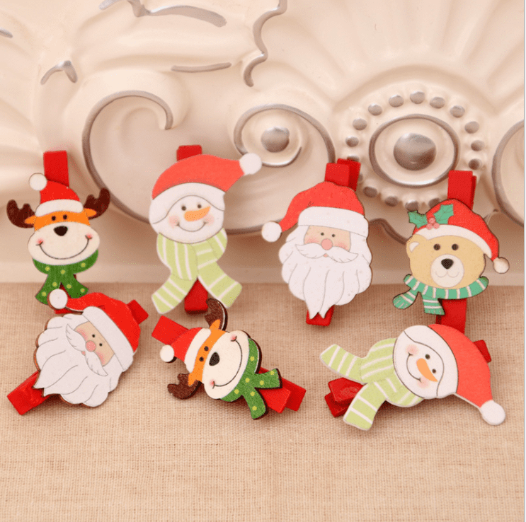 Natural Christmas Tree Photo Clips Wooden *Card Holders Clip Claus&Snowman Santa 