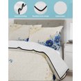 thumbnail image 3 of Full Size Quilt Bedding Set, Blue Golden Floral Reversible Summer Quilt 3 Pieces, Summer Flowers Vintage Beige Lightweight Bedspreads Coverlets with 2 Pillow Shams for All Seasons, 3 of 5