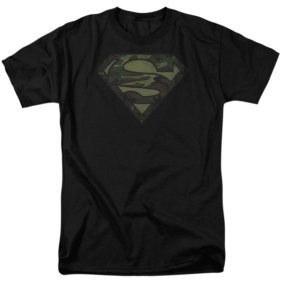 Superman Camo Logo Distressed Adult 18/1 T-Shirt Black