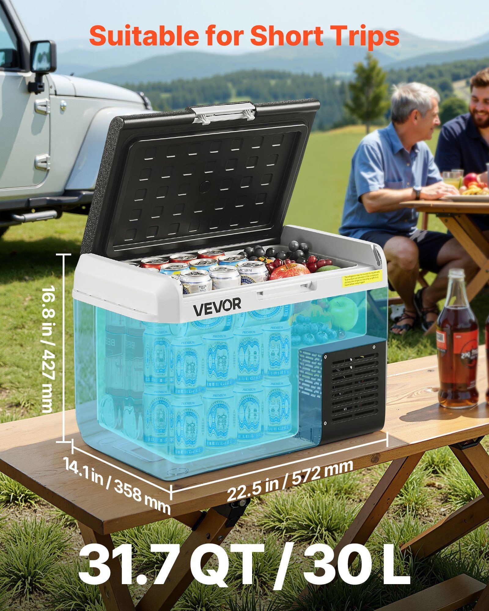 12V Portable Car Refrigerator 30L, Electric Cooler with -4~68℉ Adjustable Temp
